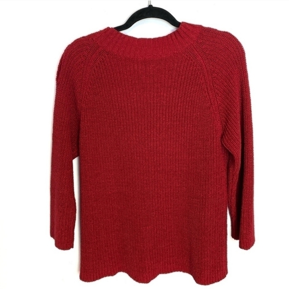 Sundance Crimson Red Linen Knit Boat Neck Sweater with Shoulder Buttons Size PL - Picture 3 of 6
